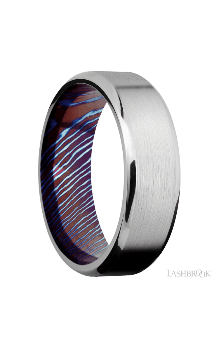 7 mm wide Beveled Cobalt Chrome band featuring a Titanium Damascus sleeve. - Diamonds By Rothschild