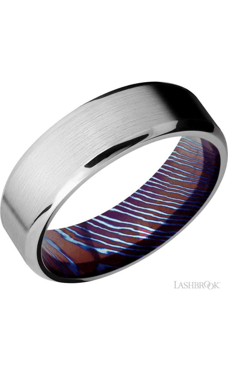 7 mm wide Beveled Cobalt Chrome band featuring a Titanium Damascus sleeve. - Diamonds By Rothschild