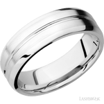 7 mm wide Beveled with Center Accent Groove 14K White Gold band. - Diamonds By Rothschild
