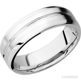 7 mm wide Beveled with Center Accent Groove 14K White Gold band. - Diamonds By Rothschild