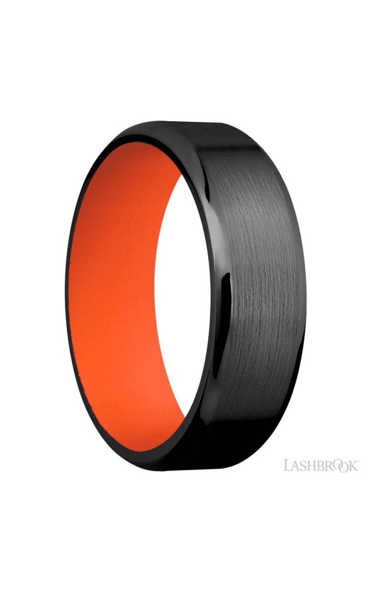 7 mm wide Beveled Zirconium band featuring a Hunter Orange sleeve. - Diamonds By Rothschild