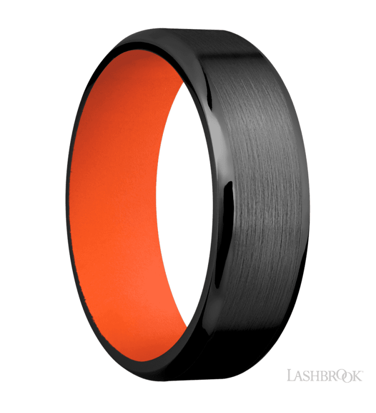 7 mm wide Beveled Zirconium band featuring a Hunter Orange sleeve. - Diamonds By Rothschild
