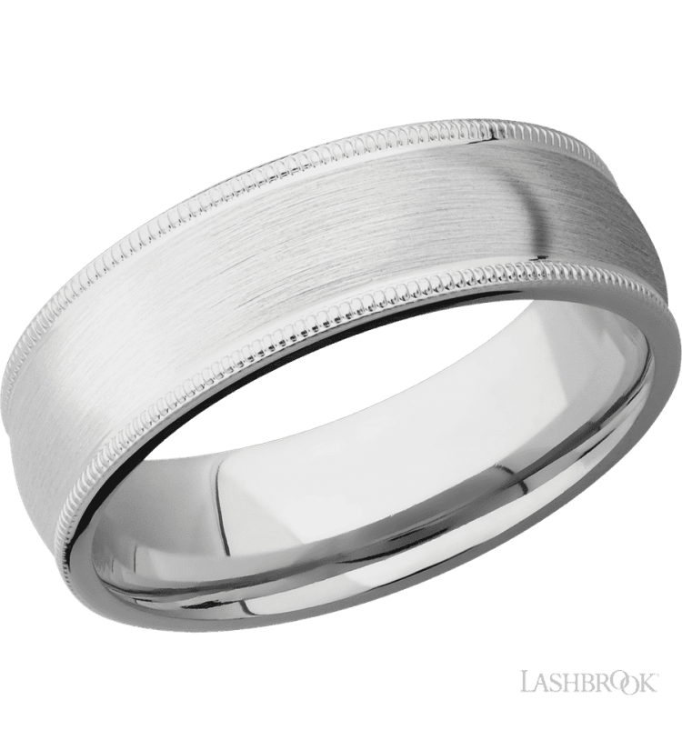 7 mm wide Domed Milgrain Edges Cobalt Chrome band. - Diamonds By Rothschild