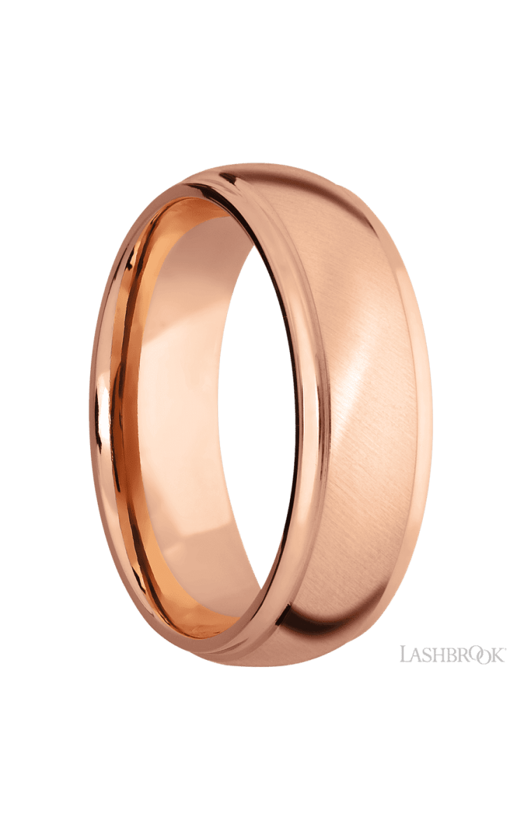 7 mm wide Domed Stepped Down Edges 14K Rose Gold band. - Diamonds By Rothschild