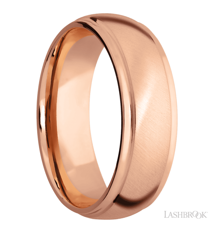 7 mm wide Domed Stepped Down Edges 14K Rose Gold band. - Diamonds By Rothschild