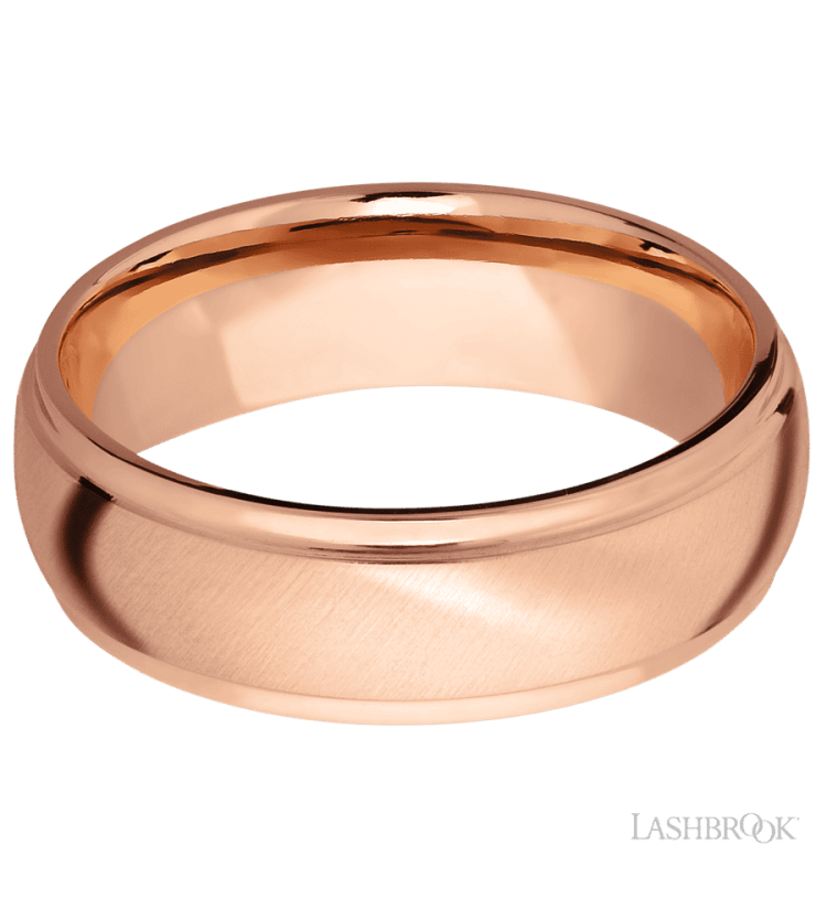 7 mm wide Domed Stepped Down Edges 14K Rose Gold band. - Diamonds By Rothschild