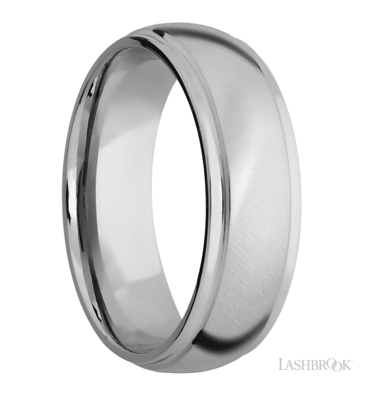 7 mm wide Domed Stepped Down Edges 14K White Gold band. - Diamonds By Rothschild
