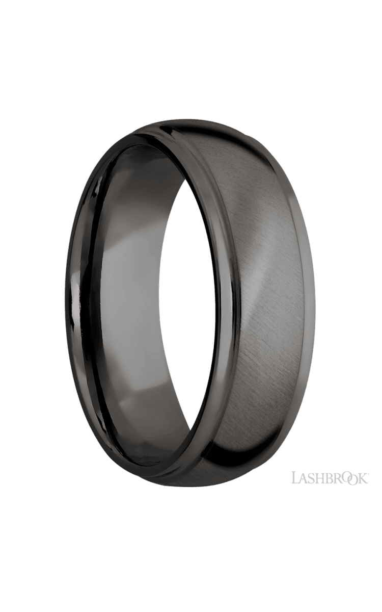 7 mm wide Domed Stepped Down Edges Tantalum Noir band. - Diamonds By Rothschild
