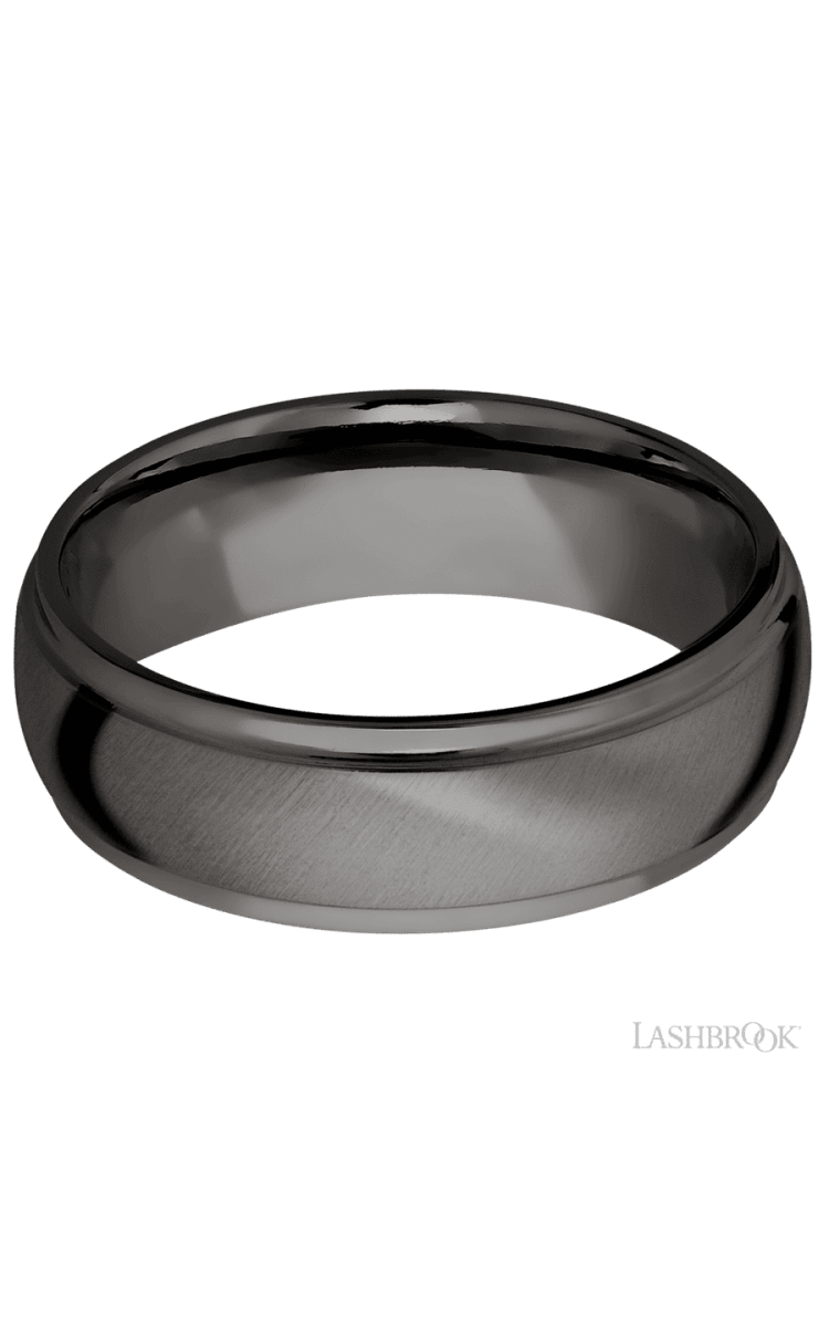 7 mm wide Domed Stepped Down Edges Tantalum Noir band. - Diamonds By Rothschild