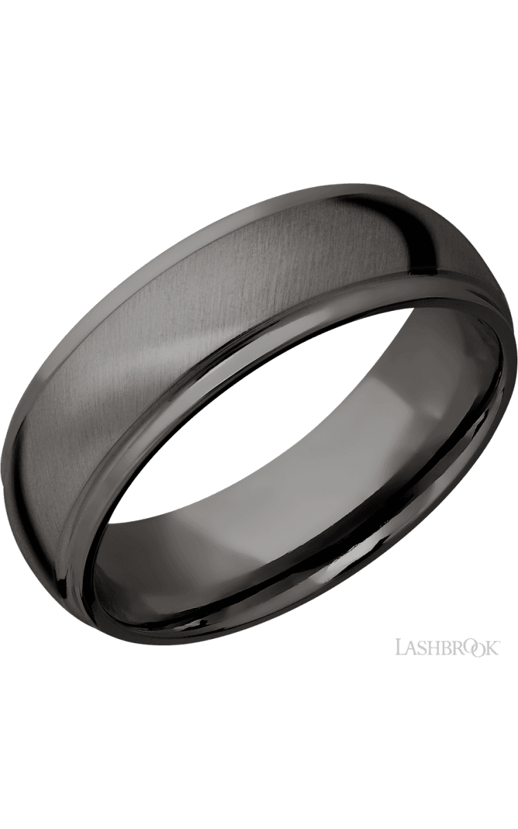 7 mm wide Domed Stepped Down Edges Tantalum Noir band. - Diamonds By Rothschild