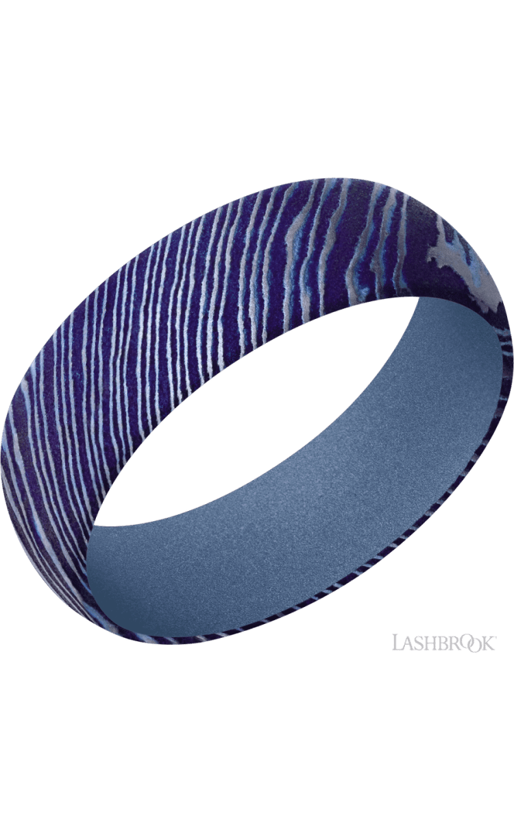 7 mm wide Domed Titanium Damascus band featuring a Crushed Orchid sleeve. - Diamonds By Rothschild