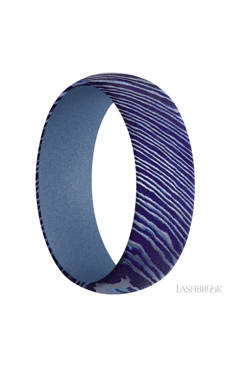 7 mm wide Domed Titanium Damascus band featuring a Crushed Orchid sleeve. - Diamonds By Rothschild