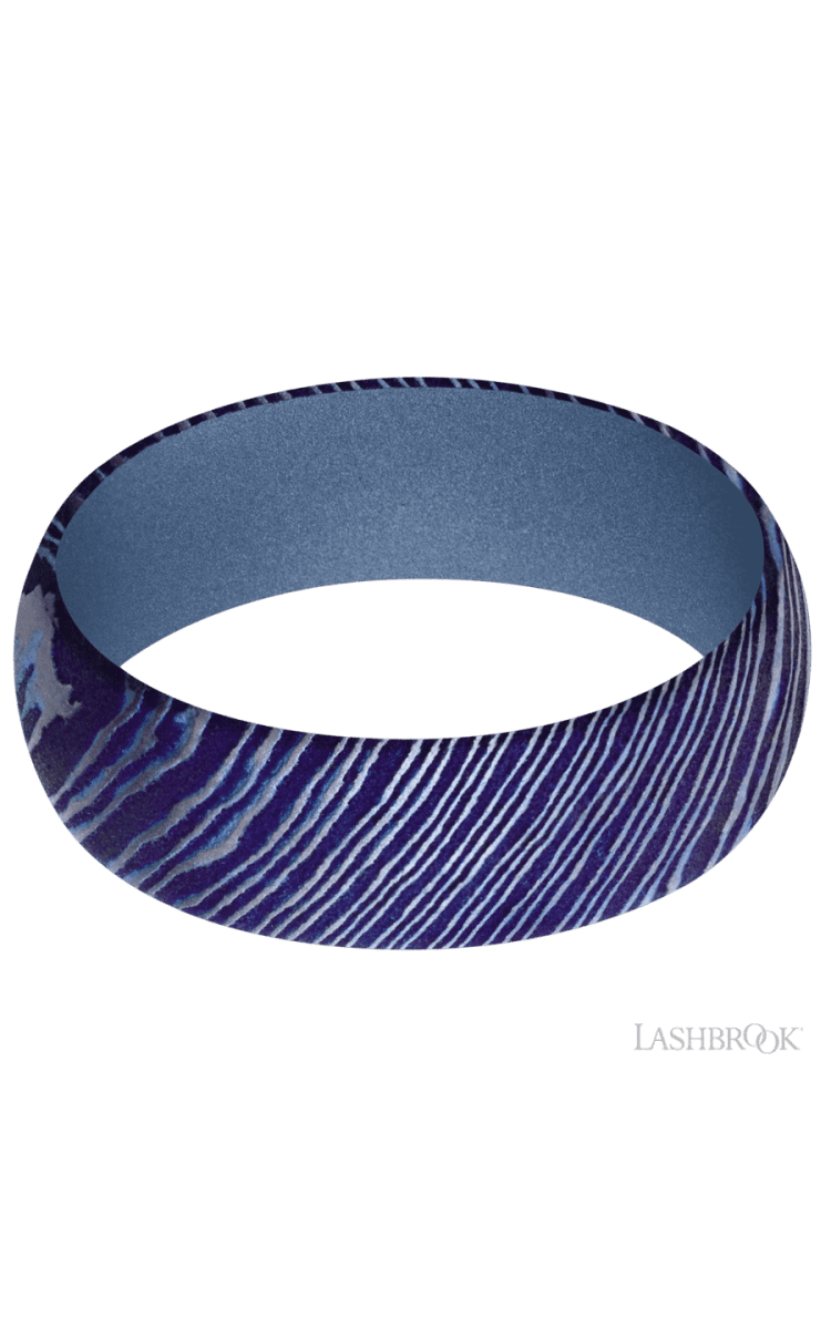 7 mm wide Domed Titanium Damascus band featuring a Crushed Orchid sleeve. - Diamonds By Rothschild