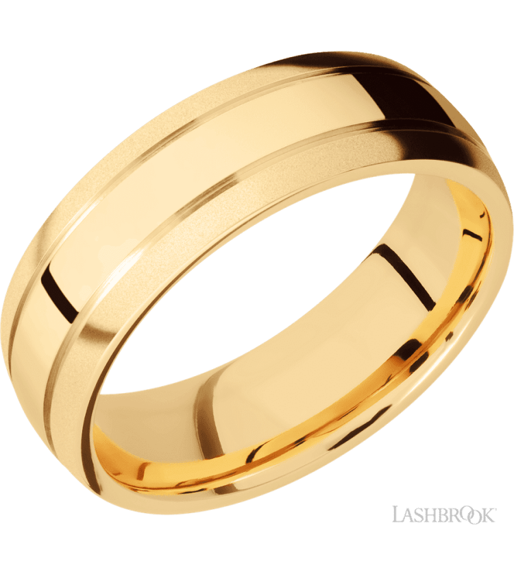 7 mm wide Domed with two accent grooves 14K Yellow Gold band. - Diamonds By Rothschild