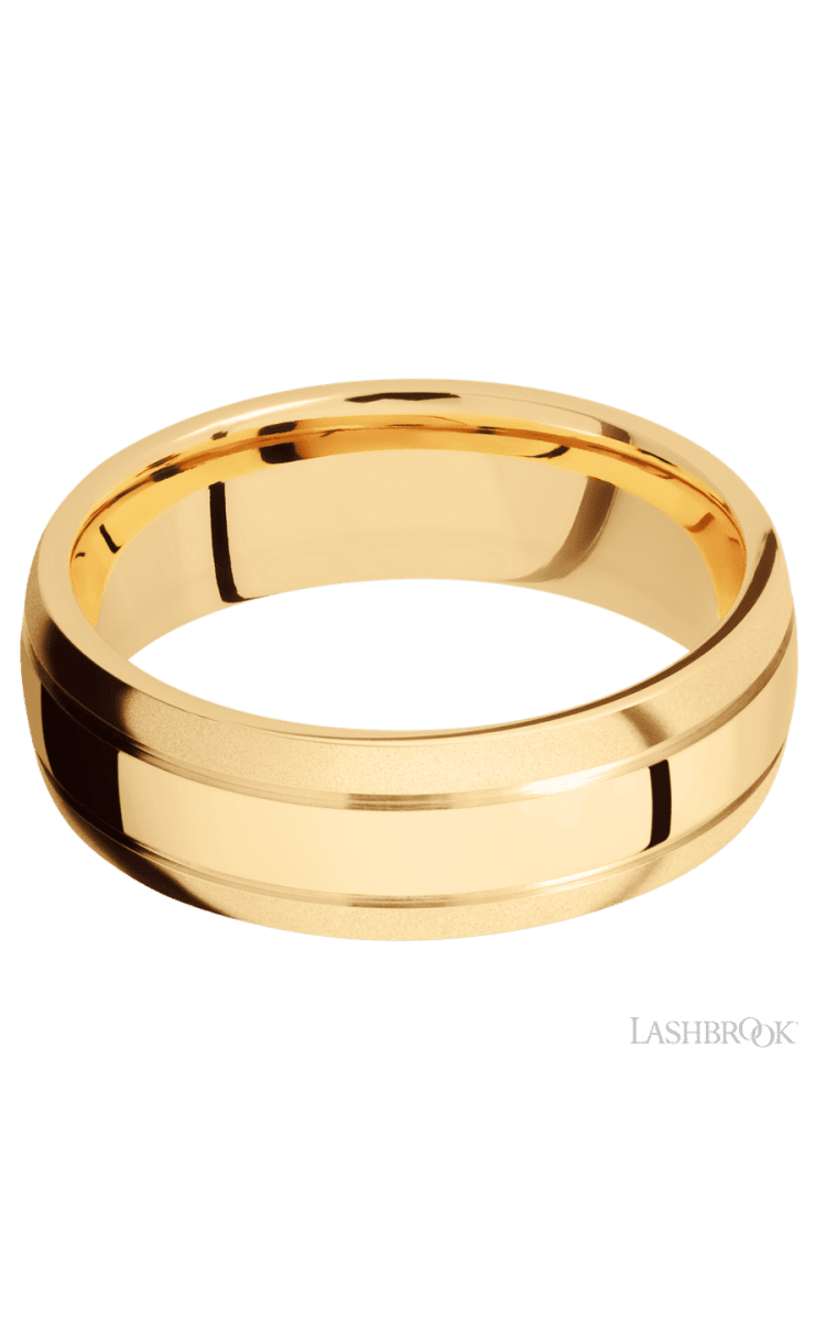7 mm wide Domed with two accent grooves 14K Yellow Gold band. - Diamonds By Rothschild