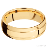 7 mm wide Domed with two accent grooves 14K Yellow Gold band. - Diamonds By Rothschild