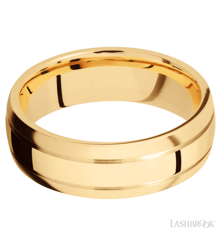 7 mm wide Domed with two accent grooves 14K Yellow Gold band. - Diamonds By Rothschild