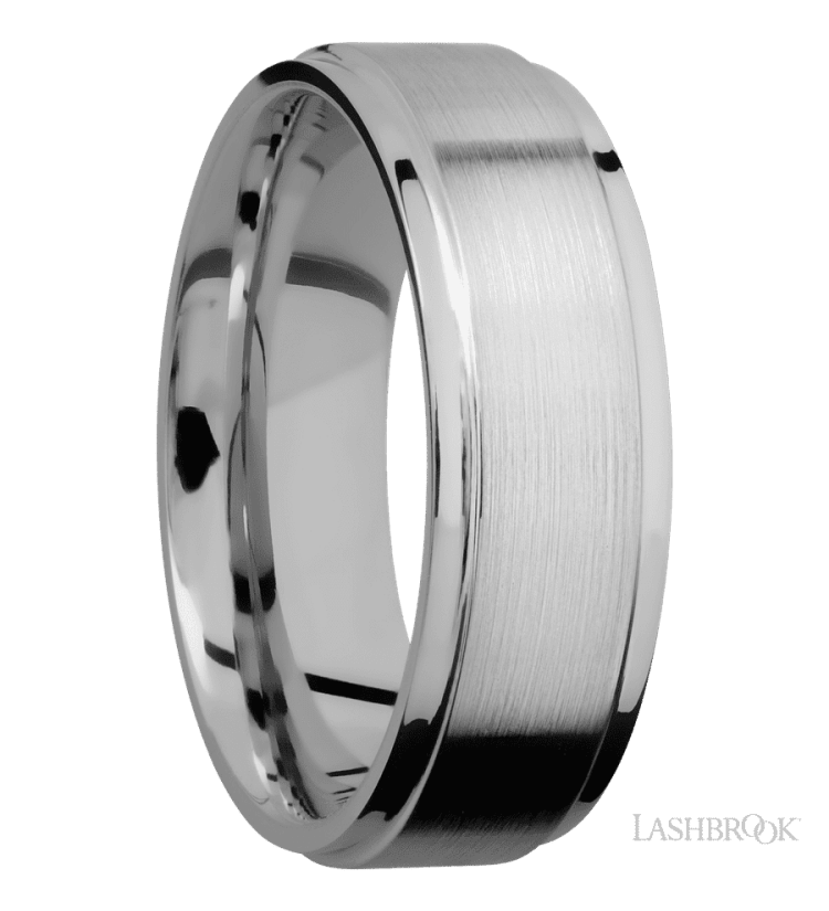 7 mm wide Flat Grooved Edges Titanium band. - Diamonds By Rothschild