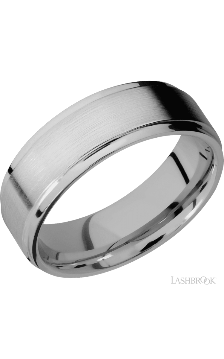 7 mm wide Flat Grooved Edges Titanium band. - Diamonds By Rothschild