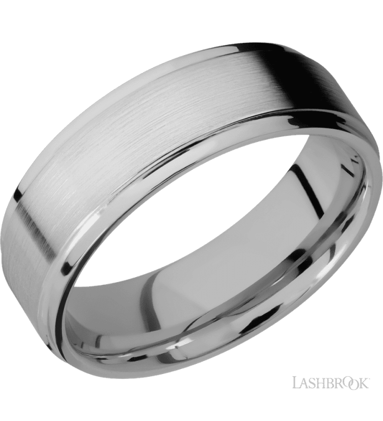 7 mm wide Flat Grooved Edges Titanium band. - Diamonds By Rothschild