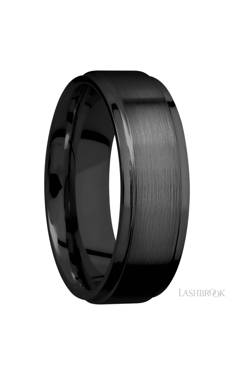 7 mm wide Flat Grooved Edges Zirconium band. - Diamonds By Rothschild