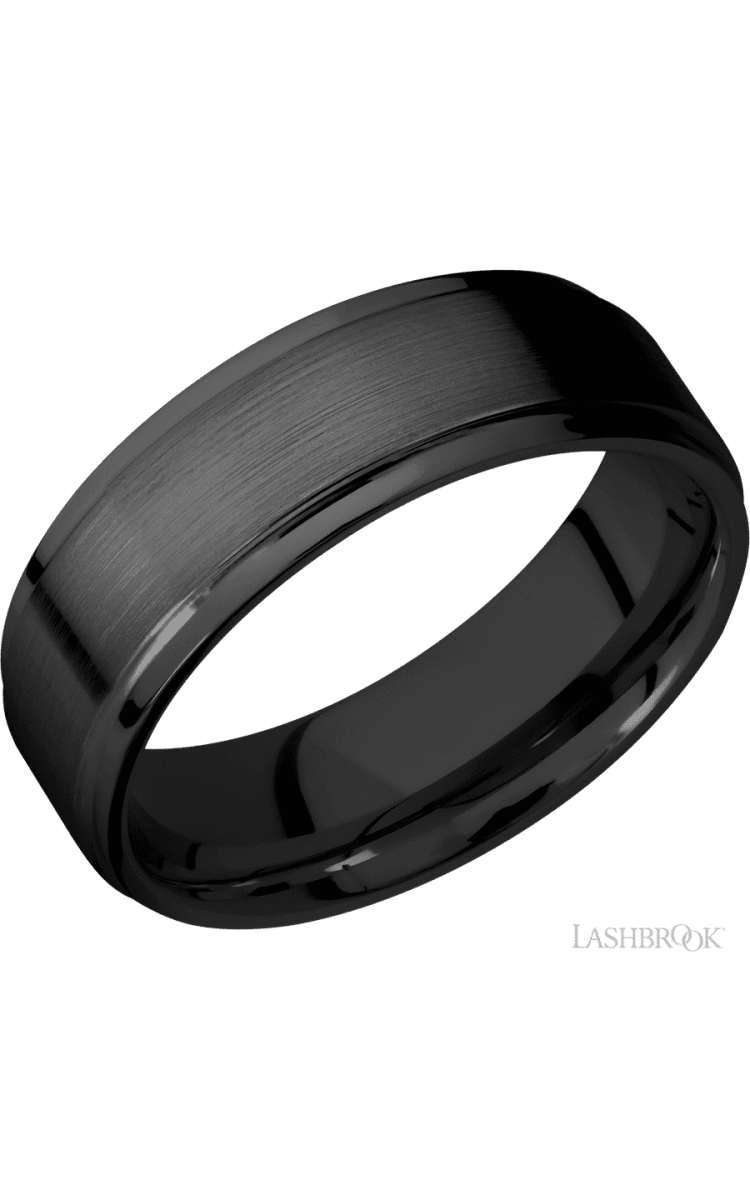 7 mm wide Flat Grooved Edges Zirconium band. - Diamonds By Rothschild