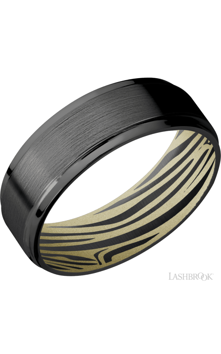 7 mm wide Flat Grooved Edges Zirconium band featuring a Bright Nickel sleeve. - Diamonds By Rothschild