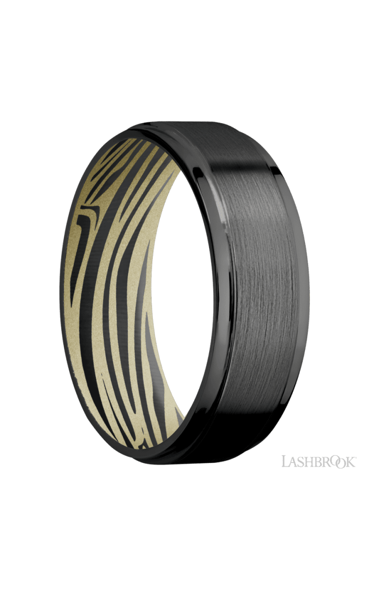 7 mm wide Flat Grooved Edges Zirconium band featuring a Bright Nickel sleeve. - Diamonds By Rothschild