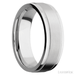 7 mm wide Flat Stepped Edges Milgrain 14K White Gold band. - Diamonds By Rothschild