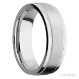 7 mm wide Flat Stepped Edges Milgrain 14K White Gold band. - Diamonds By Rothschild