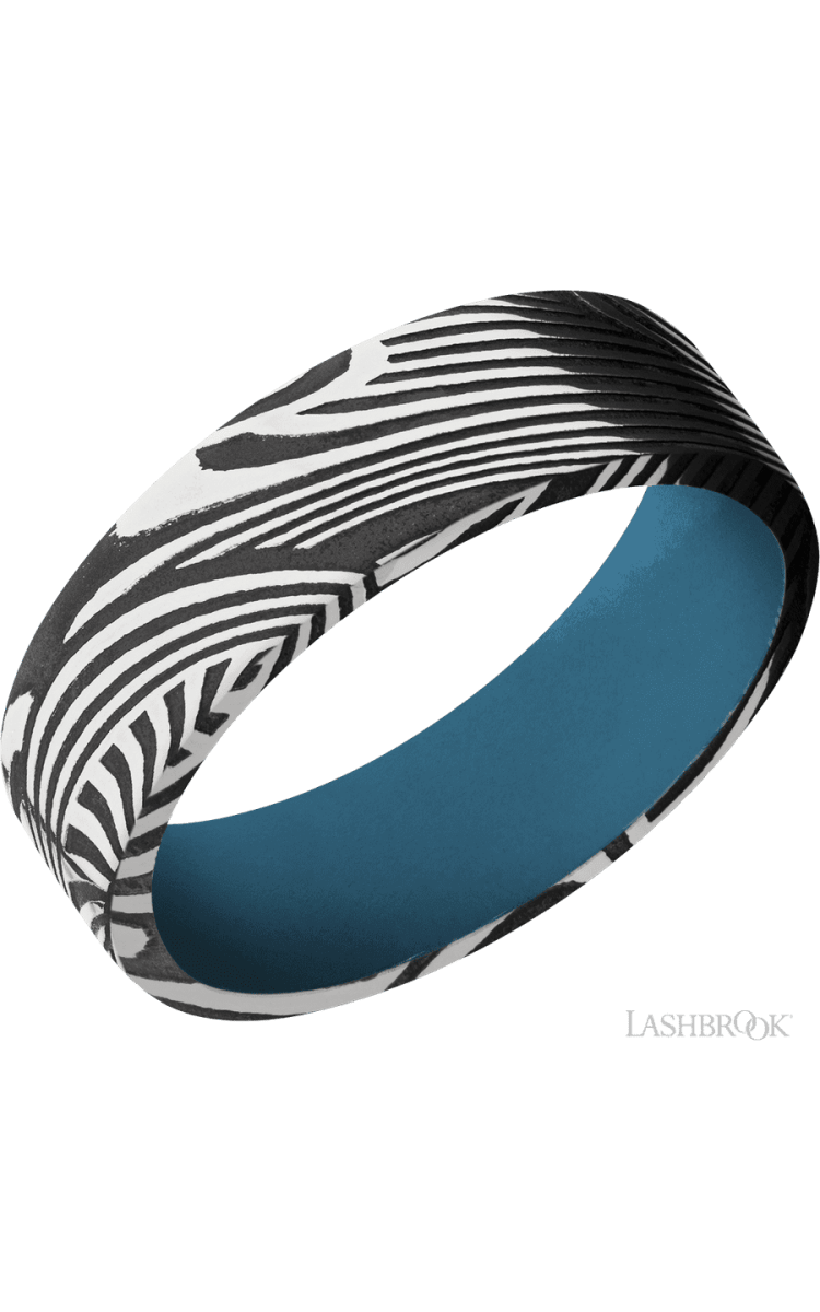 7 mm wide Flat Sunset band featuring a Royal Blue sleeve. - Diamonds By Rothschild