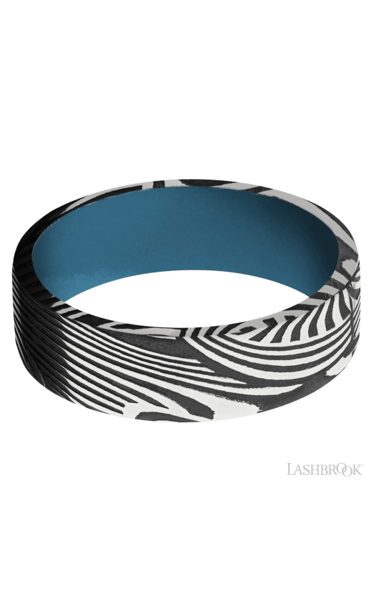 7 mm wide Flat Sunset band featuring a Royal Blue sleeve. - Diamonds By Rothschild