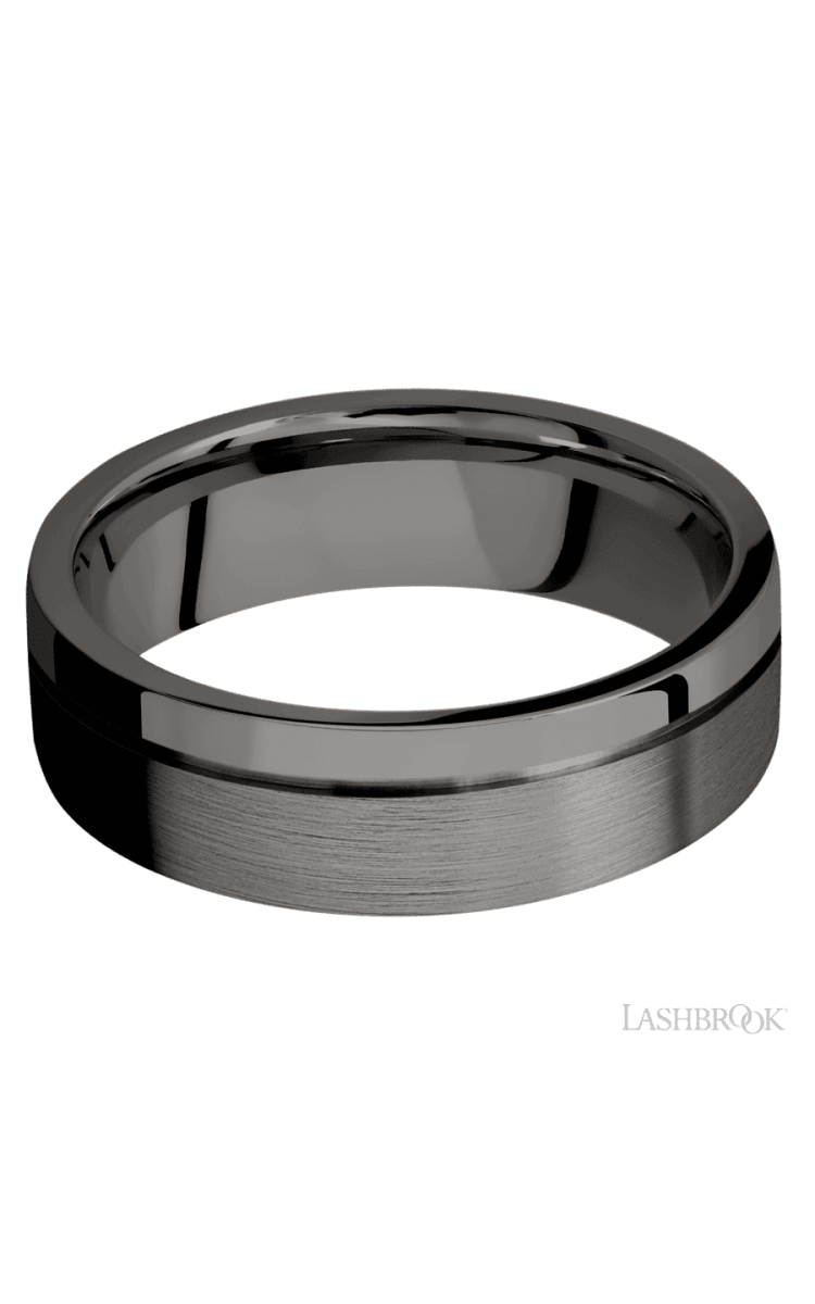 7 mm wide Flat with Off Center Accent Groove Tantalum Noir band. - Diamonds By Rothschild