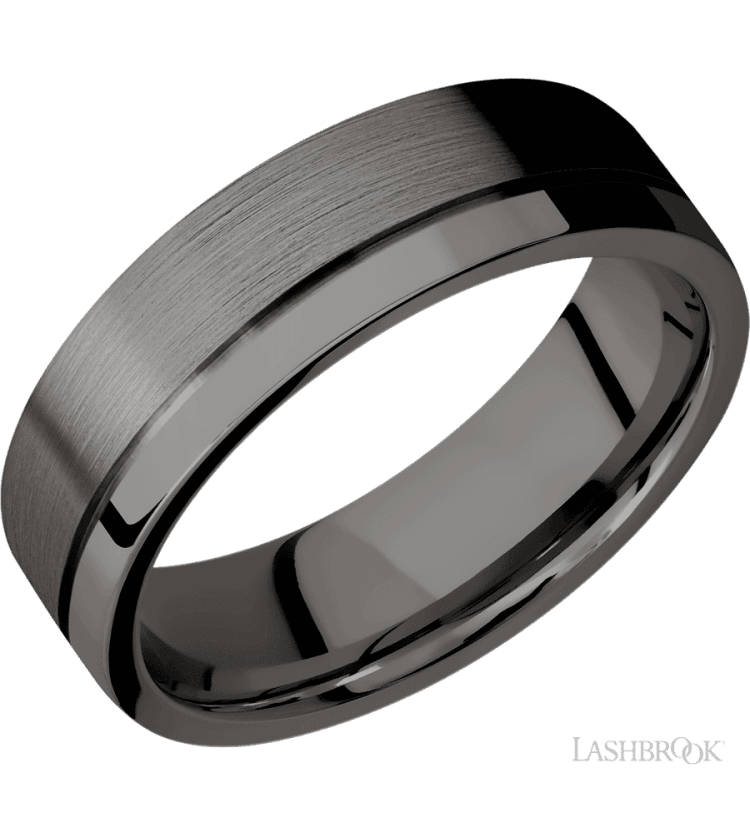7 mm wide Flat with Off Center Accent Groove Tantalum Noir band. - Diamonds By Rothschild