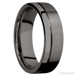 7 mm wide Flat with Off Center Accent Groove Tantalum Noir band. - Diamonds By Rothschild