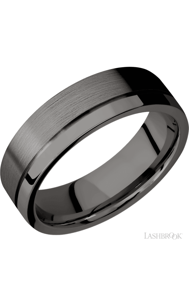 7 mm wide Flat with Off Center Accent Groove Tantalum Noir band. - Diamonds By Rothschild