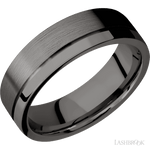 7 mm wide Flat with Off Center Accent Groove Tantalum Noir band. - Diamonds By Rothschild