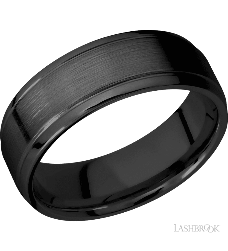 7 mm wide Stepped Bevel Zirconium band. - Diamonds By Rothschild