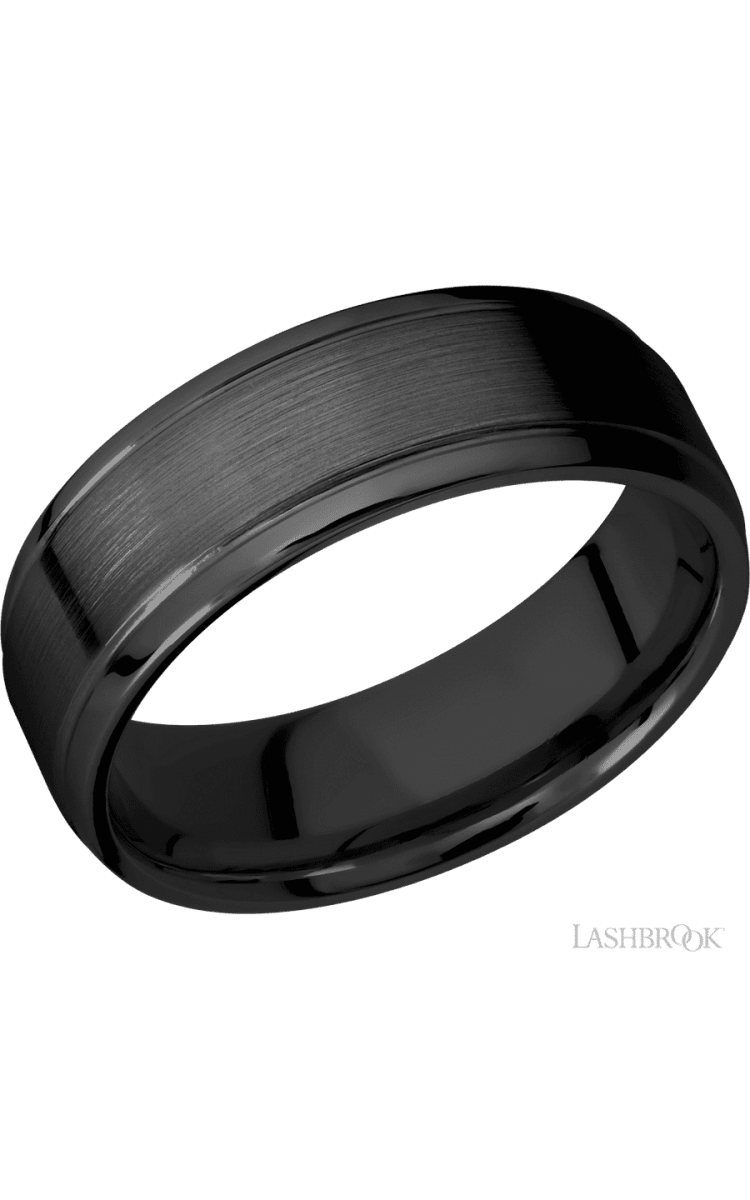 7 mm wide Stepped Bevel Zirconium band. - Diamonds By Rothschild