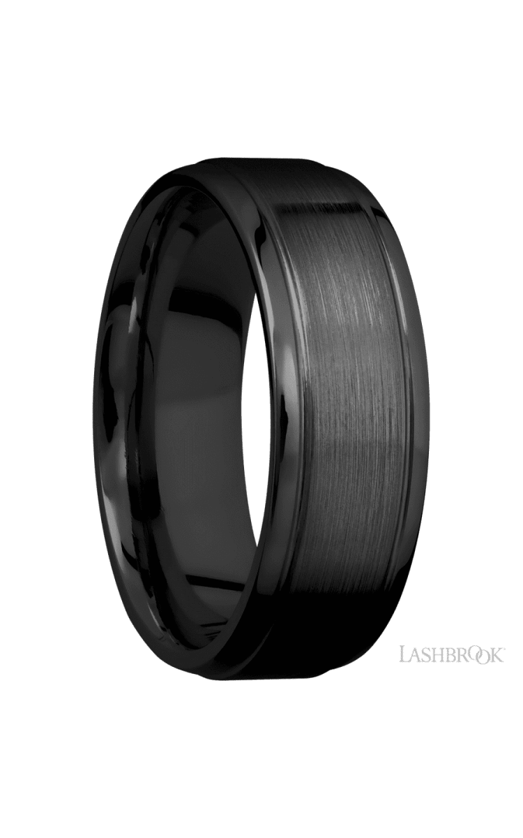 7 mm wide Stepped Bevel Zirconium band. - Diamonds By Rothschild