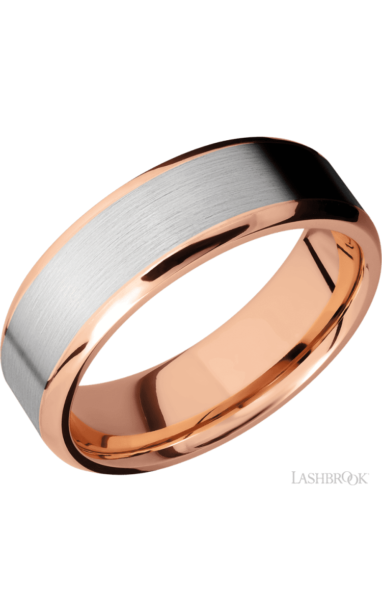 7 mm wide/Beveled/14K Rose Gold band with one 5 mm Centered inlay of 14K White Gold. - Diamonds By Rothschild