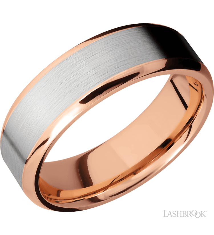7 mm wide/Beveled/14K Rose Gold band with one 5 mm Centered inlay of 14K White Gold. - Diamonds By Rothschild