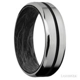 7 mm wide/Beveled/Titanium band with one 1 mm Centered inlay of Black also featuring a Forged Carbon Fiber sleeve. - Diamonds By Rothschild