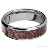 7 mm wide/Beveled/Titanium band with one 5 mm Centered inlay of Dinosaur Bone Mixed. - Diamonds By Rothschild