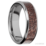 7 mm wide/Beveled/Titanium band with one 5 mm Centered inlay of Dinosaur Bone Mixed. - Diamonds By Rothschild