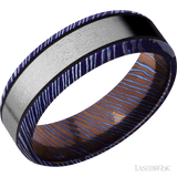 7 mm wide/Beveled/Titanium Damascus band with one 4 mm Centered inlay of Titanium. - Diamonds By Rothschild