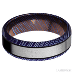 7 mm wide/Beveled/Titanium Damascus band with one 4 mm Centered inlay of Titanium. - Diamonds By Rothschild