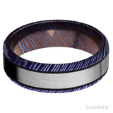 7 mm wide/Beveled/Titanium Damascus band with one 4 mm Centered inlay of Titanium. - Diamonds By Rothschild