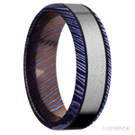 7 mm wide/Beveled/Titanium Damascus band with one 4 mm Centered inlay of Titanium. - Diamonds By Rothschild