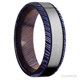 7 mm wide/Beveled/Titanium Damascus band with one 4 mm Centered inlay of Titanium. - Diamonds By Rothschild